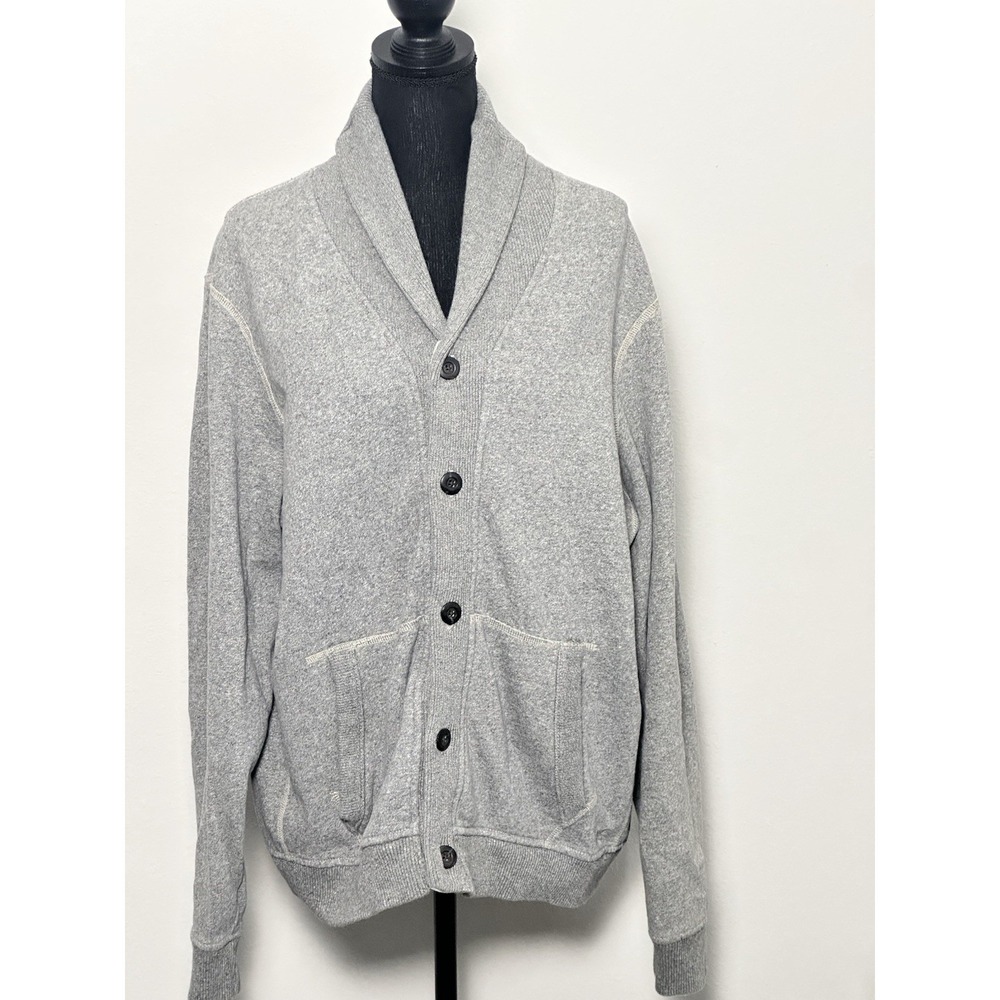 GAP Men's Sweatshirt Patched Elbow Shawl Collar Size XL Gray Grandpa Jacket